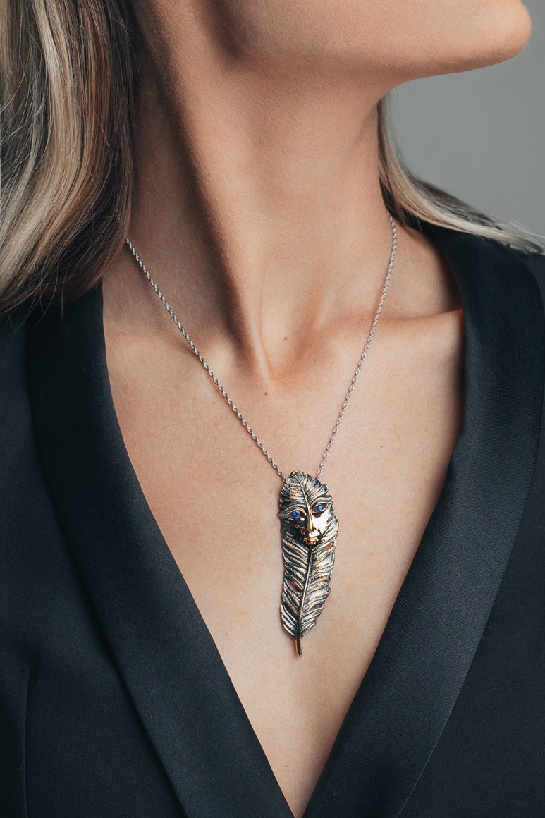 Feather necklace silver gold plated