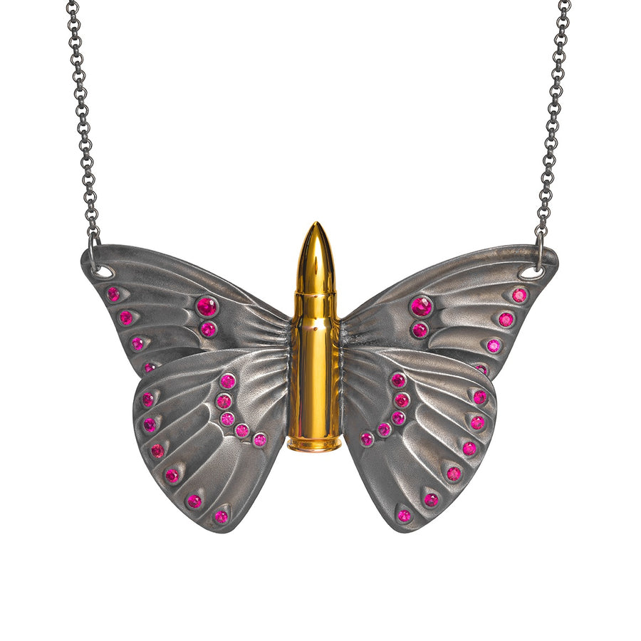 Bullet Butterfly necklace silver gold plated