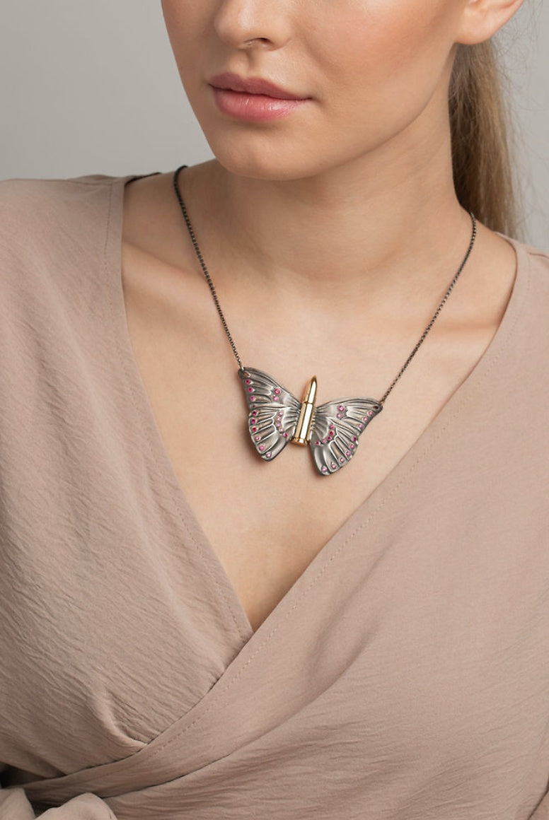 Bullet Butterfly necklace silver gold plated