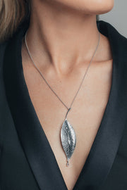 Leaf necklace silver and gemstones