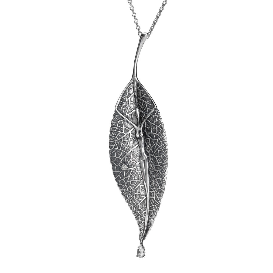 Leaf necklace silver and gemstones